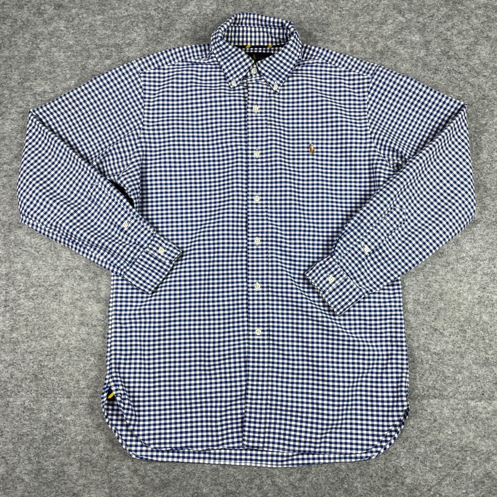 Ralph Lauren Shirt Mens M Blue Gingham Classic Fit Long Sleeve Color Pony Preppy